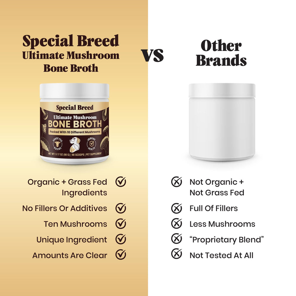 Special Breed immunite-renforcee: champignons et collagène favorisent la défense naturelle.