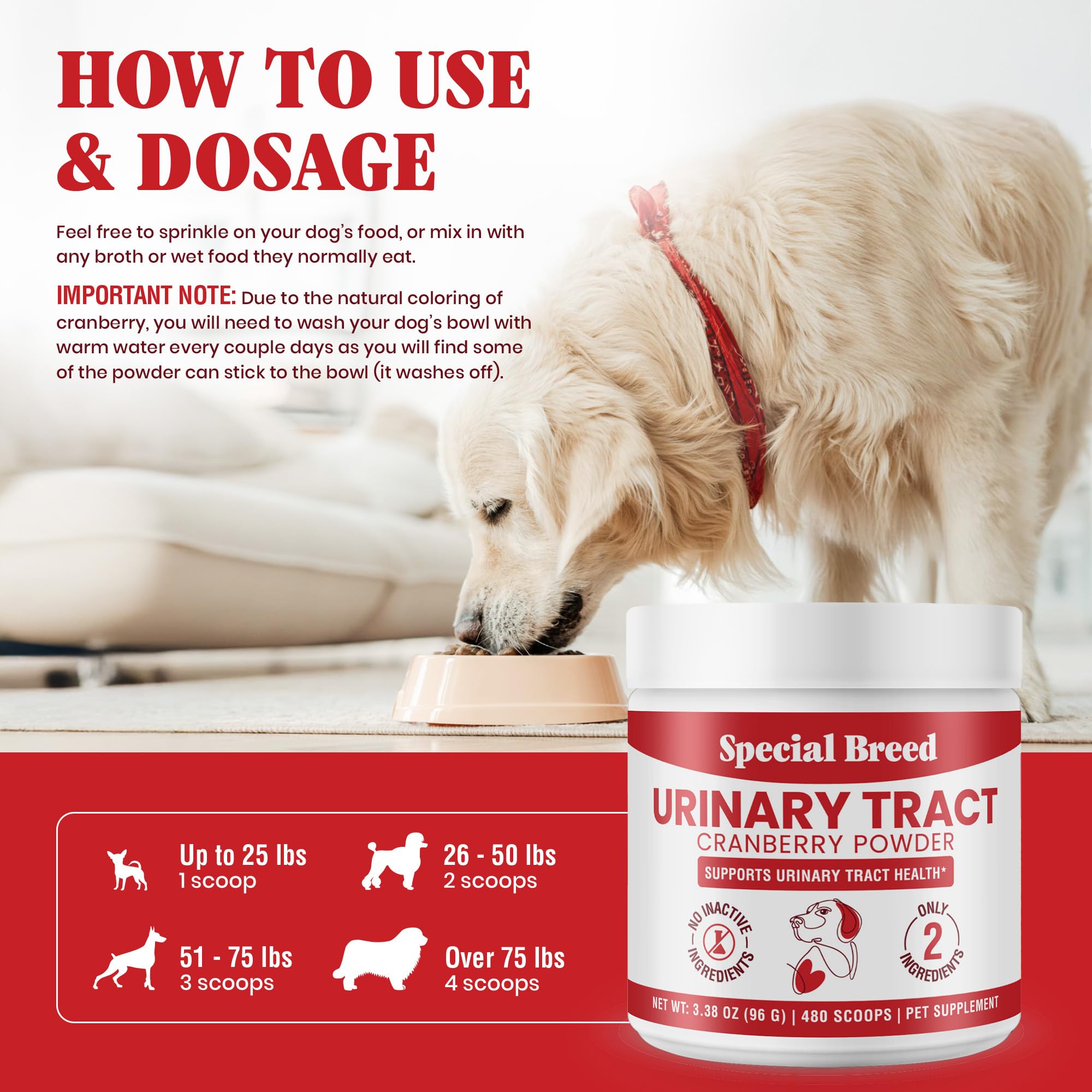 Pot Special Breed indiquant 480 portions pour le soutien quotidien.