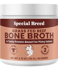 Special Breed emballage poudre bouillon os boeuf, stockage pratique et prêt à l'emploi.