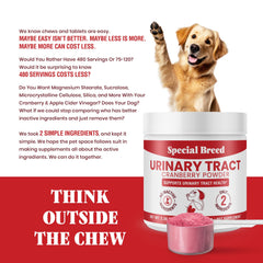 Poudre neutre prête à être mélangée à l’alimentation du chien.