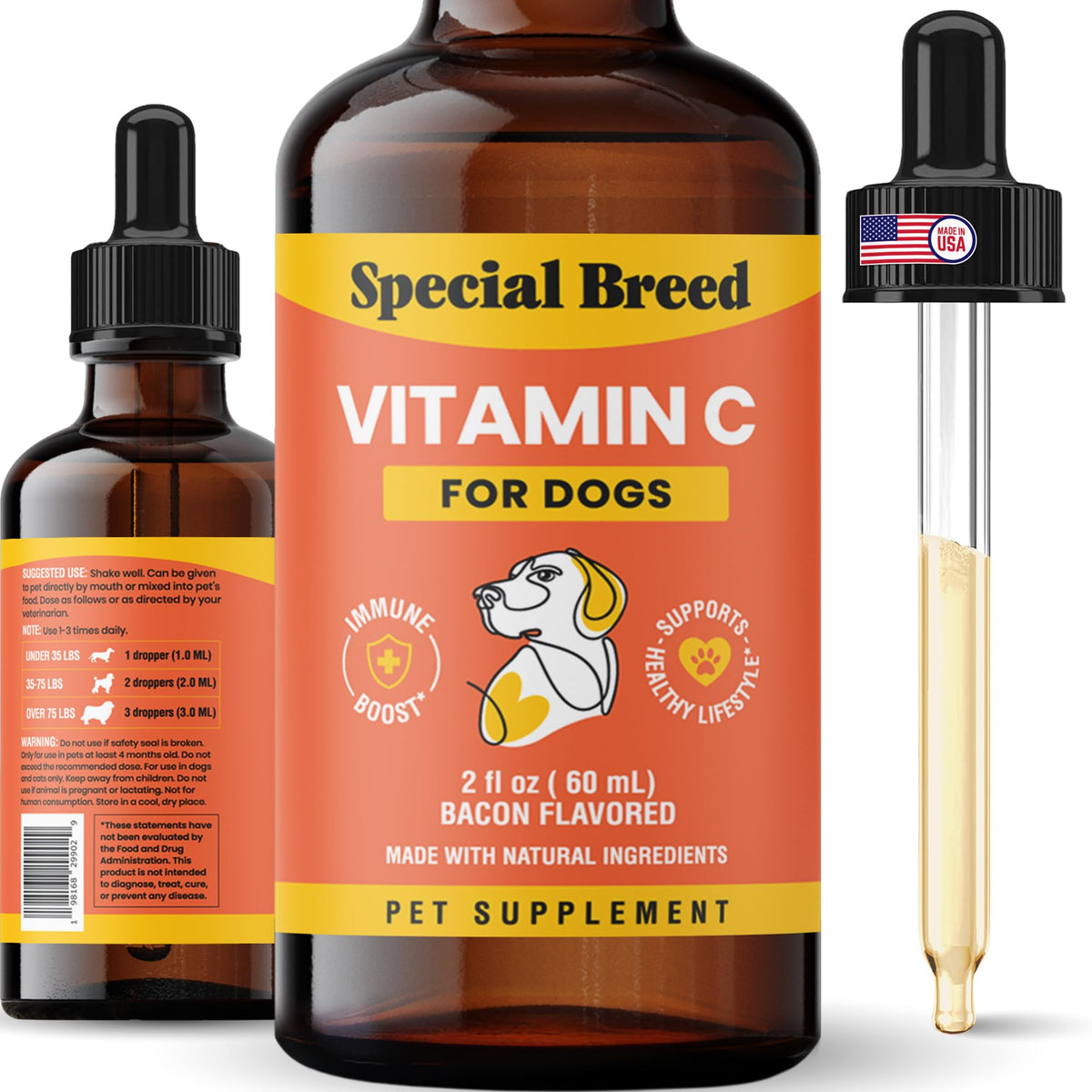 Special Breed Vitamine C pour chien, flacon-pour, soutien immunitaire potentiel.