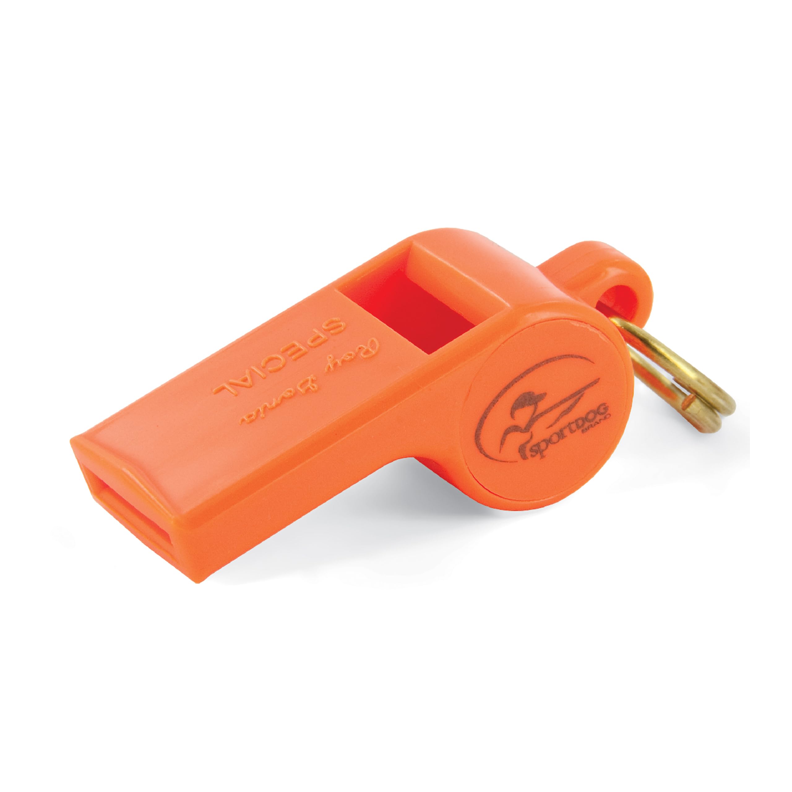 Sifflet SportDOG Roy Gonia Special en gros plan montre la finition et le logo.