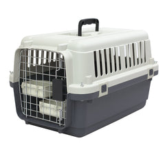 SportPet Caisse voyage chien creme gris avec poignée pour transport facilité.