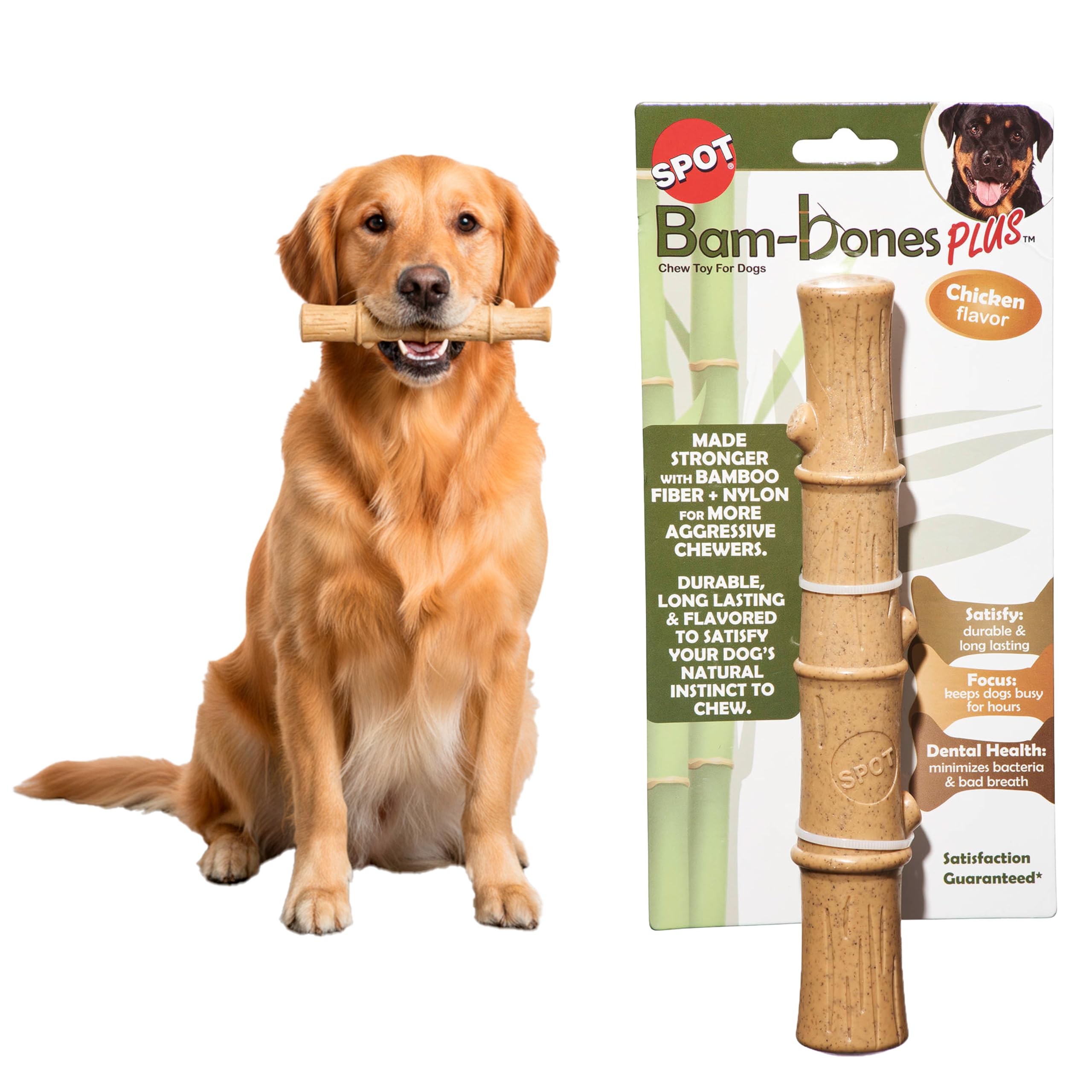 SPOT Bam-Bones Plus, bâton bambou-nylon pour mâche robuste et durable.
