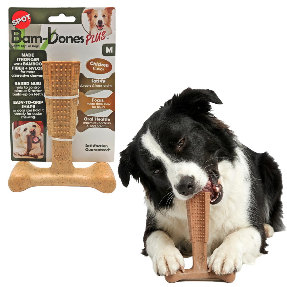 Spot Bam-Bones Plus T-Bone, jouet dentition stimule gencives et nettoie doucement les dents.