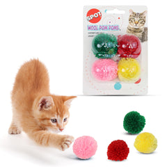 SPOT Boules pompon laine 1,5 pouce assorties, idéales pour stimuler l’attention du chat.