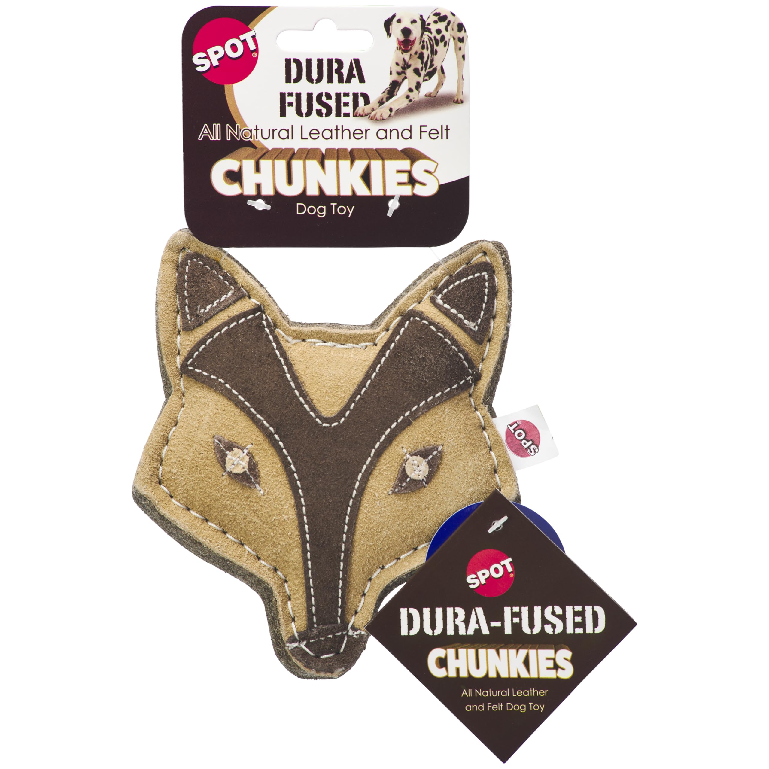 SPOT Dura-Fused Chunkies Fox, vue de face, jouet durable en cuir et feutre naturel.