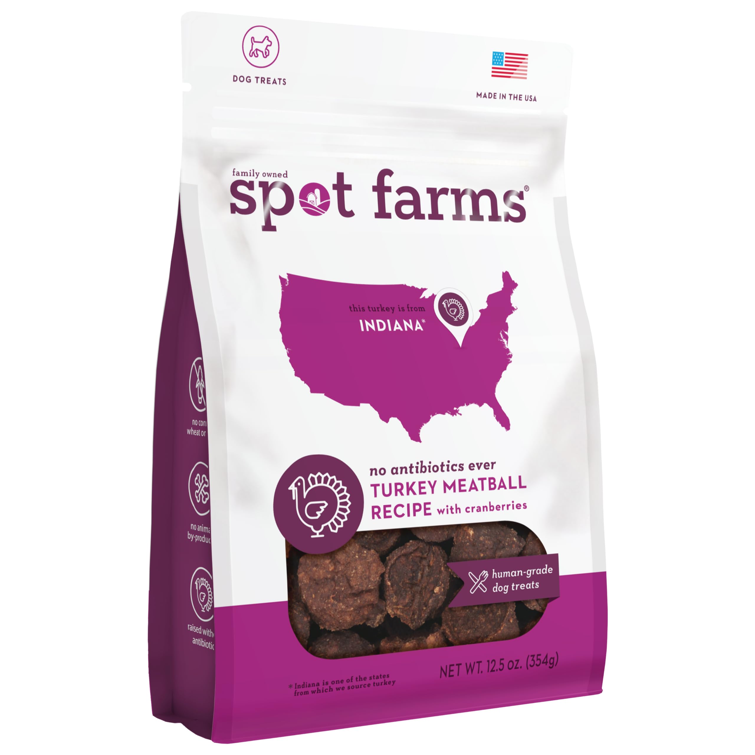 Spot Farms boulettes dinde emballage : friandises naturelles prêtes à l'emploi pour chiens.