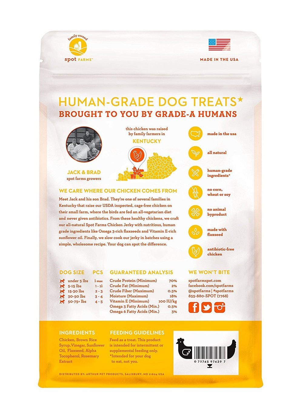 Spot Farms jerky poulet lin, tranches visibles, texture agréable pour chiens actifs.