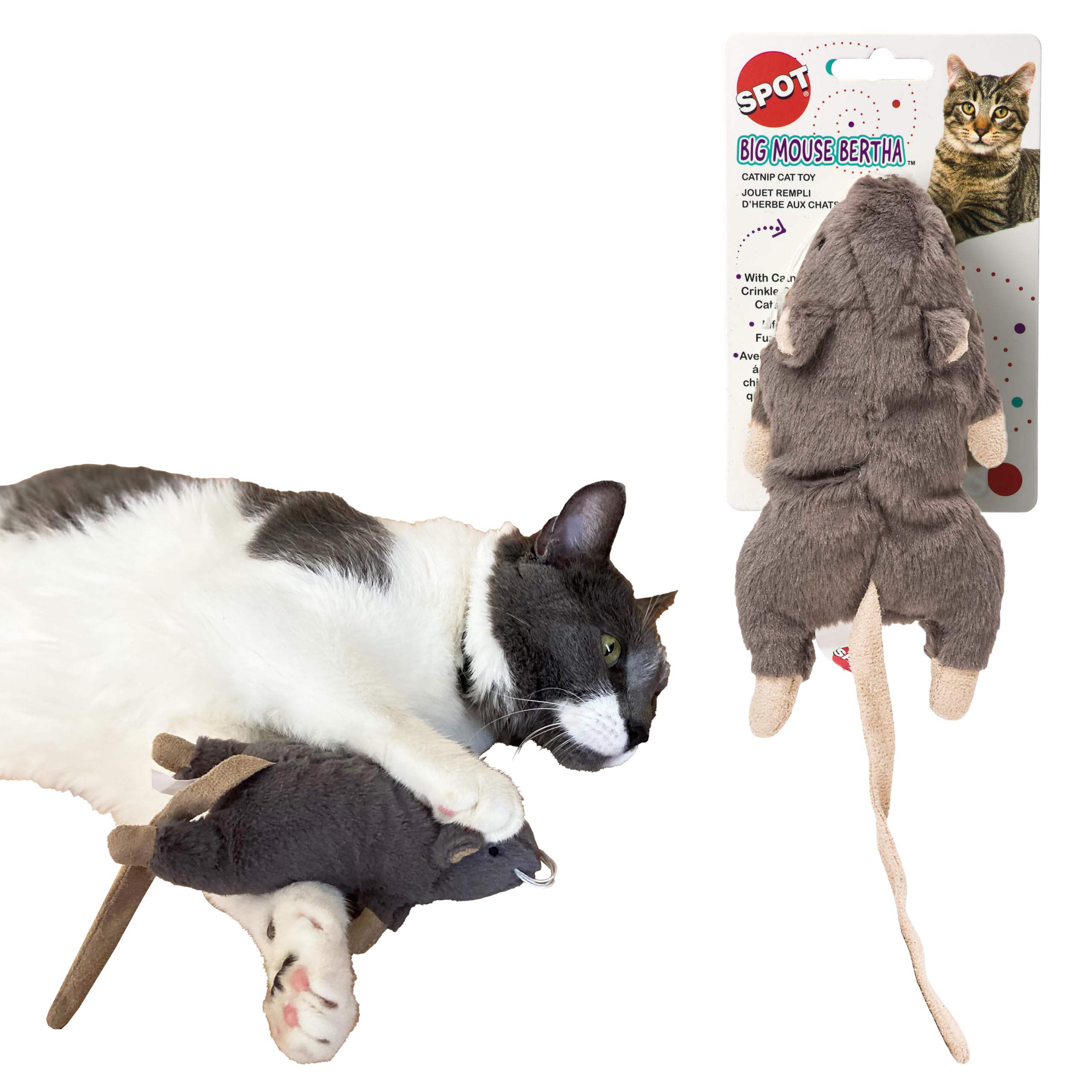 SPOT Grande Souris Bertha peluche réaliste pour jeux et câlins.