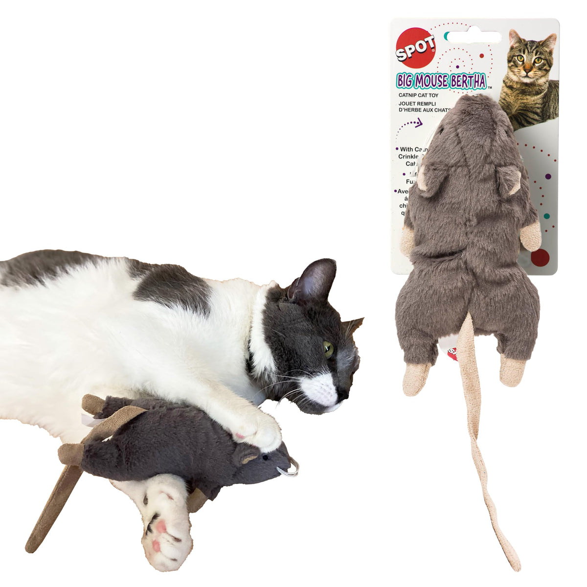 SPOT Grande Souris Bertha peluche réaliste pour jeux et câlins.