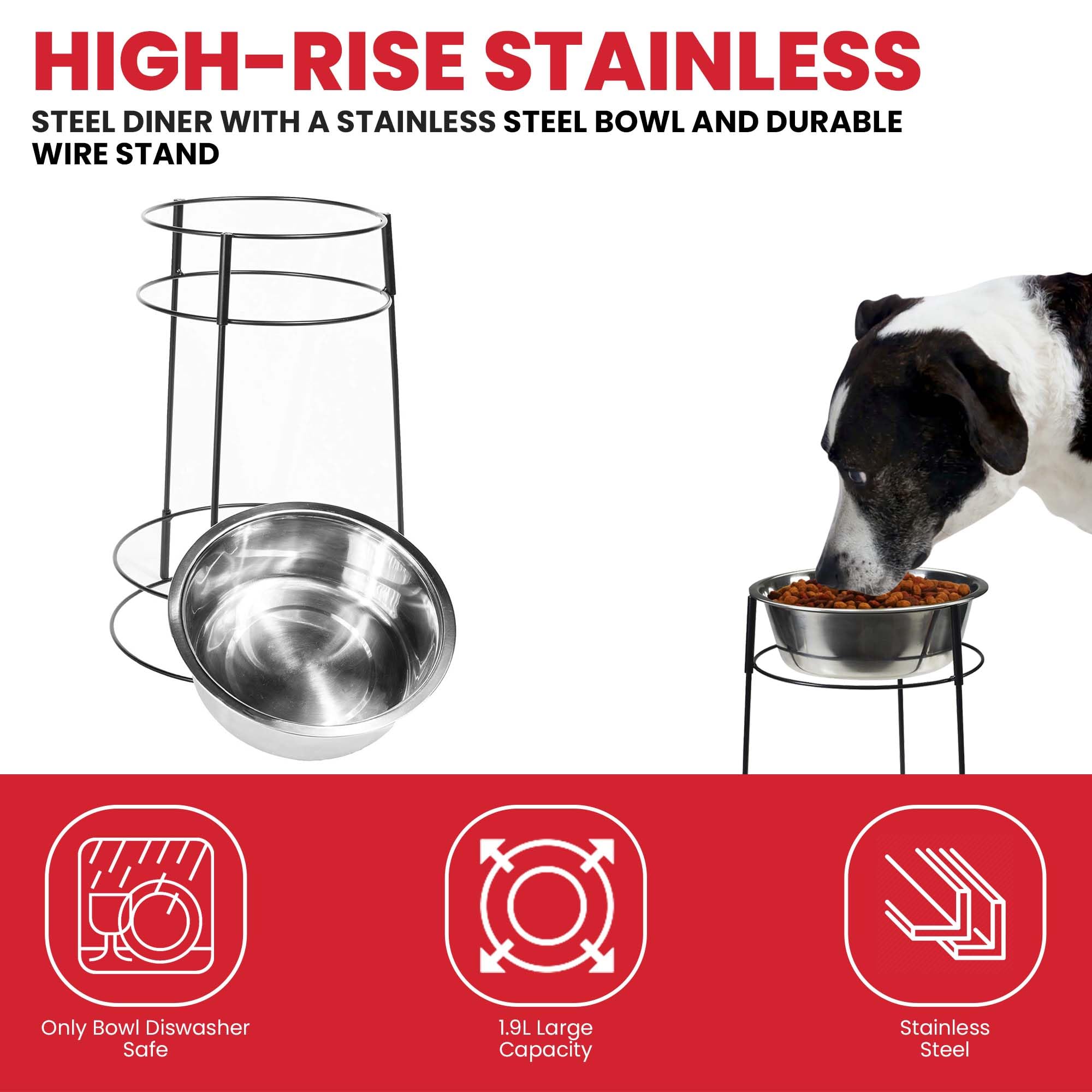 Spot Hi Rise bol inox lavable au lave vaisselle et cadre facile à nettoyer