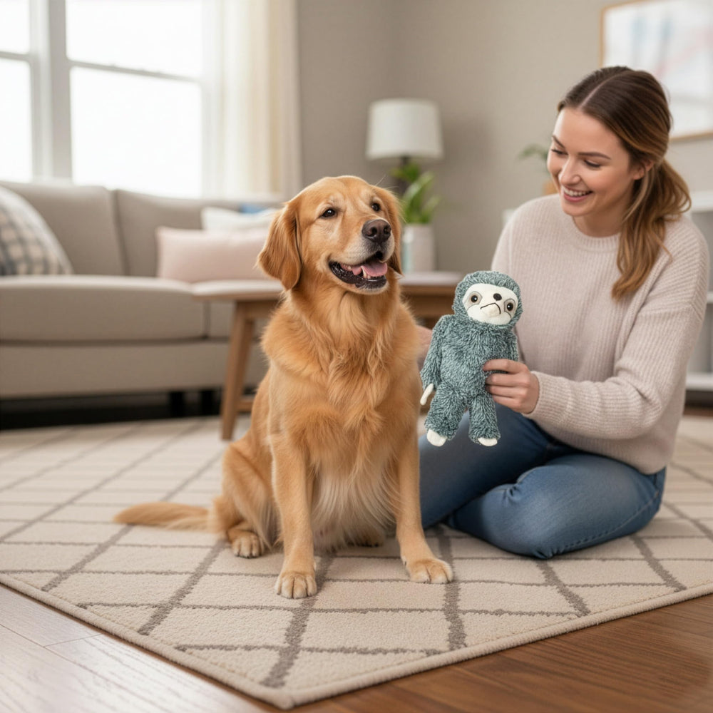 SPOT Fun Sloth jouet peluche durable, sifflet intégré pour jeu interactif.