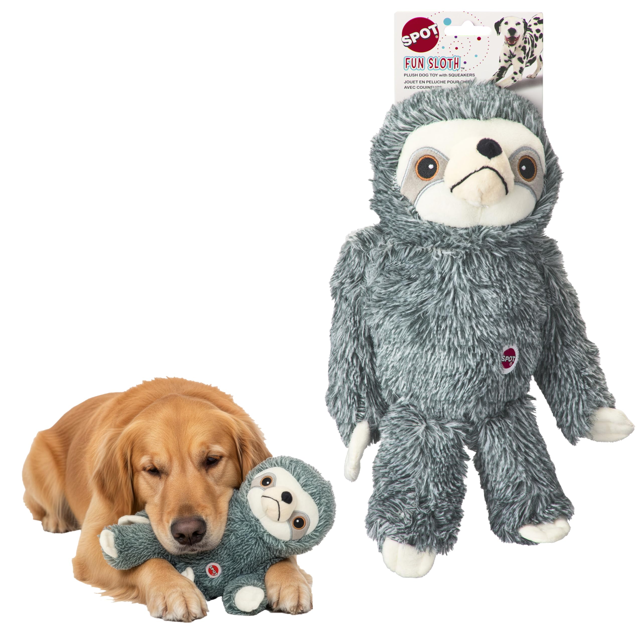 SPOT Fun Sloth jouet peluche avec sifflet, parfait pour câlins et jeux.