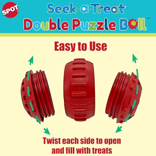 Jouet SPOT Seek-A-Treat Balle-Puzzle Double favorisant l’amusement indépendant et durable.