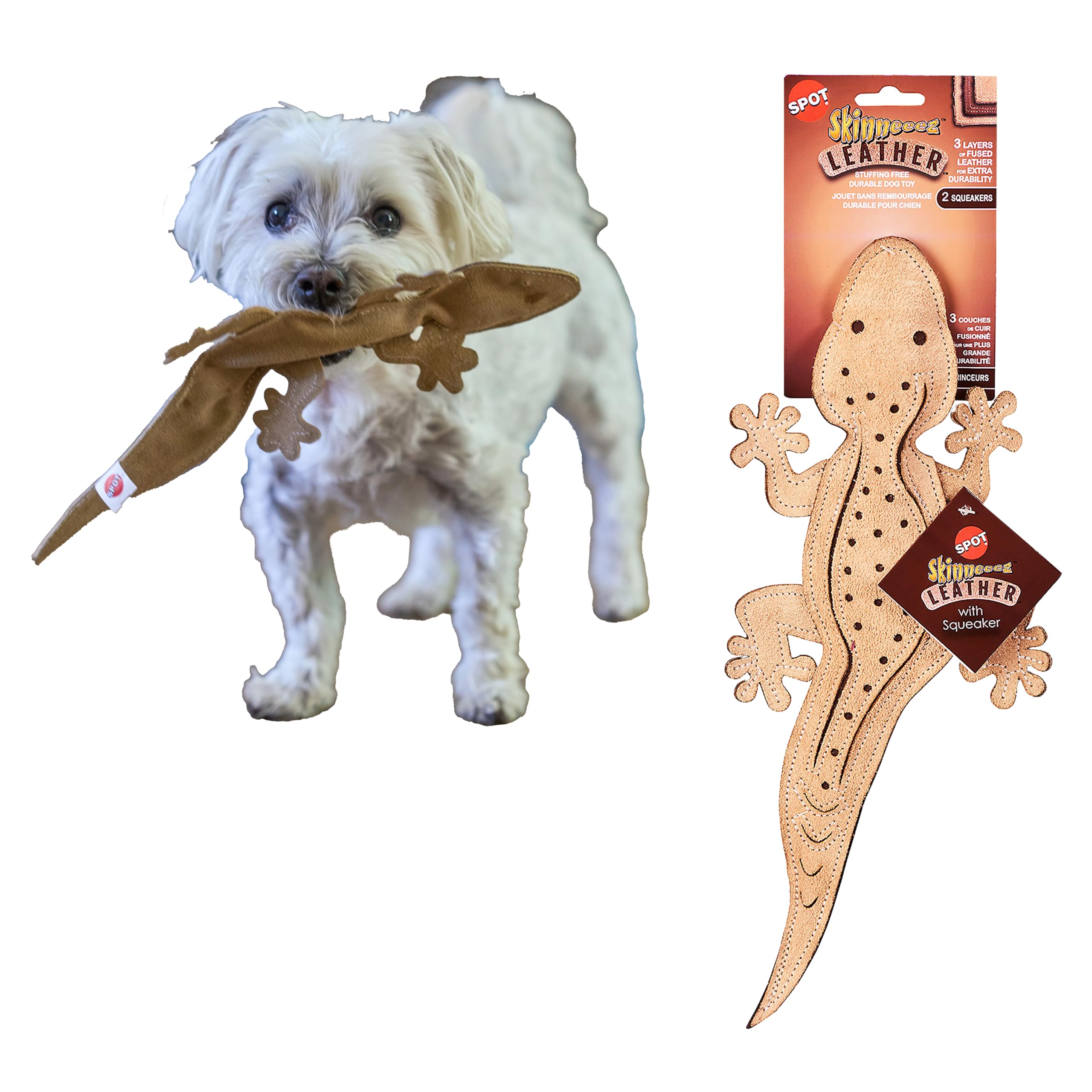 SPOT Skinneeez Lizard en cuir 15 pouces, jouet durable.