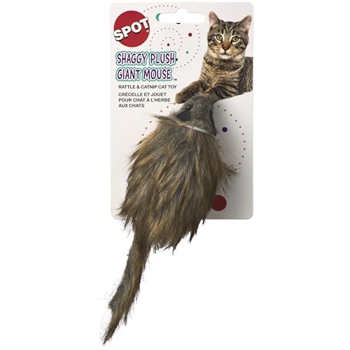 SPOT Souris géante en peluche avec herbe à chat, stimule l’amusement.