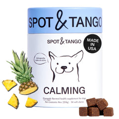 Spot & Tango : emballage des suppléments calmants pour chien.