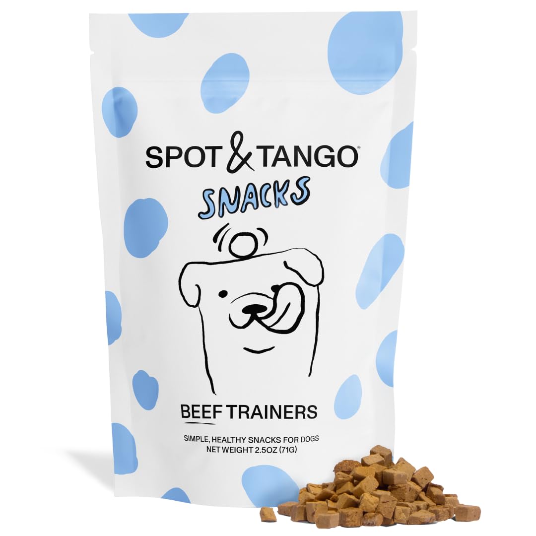 Spot & Tango emballage montrant les bouchées foie de boeuf lyophilisées, idéal pour l'entraînement