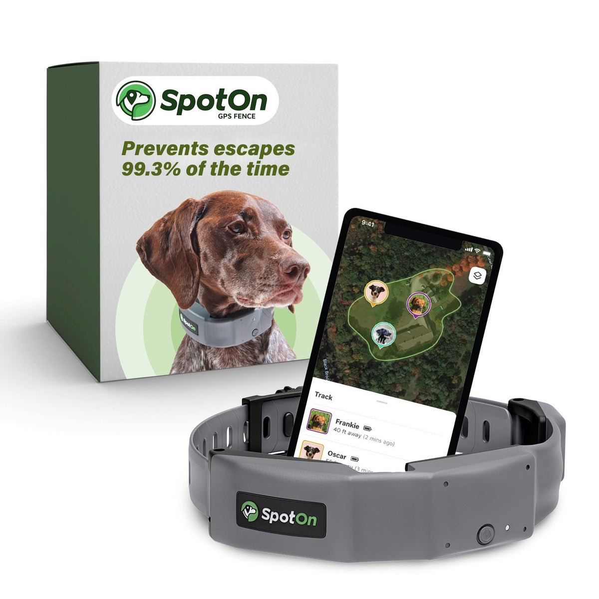 SpotOn: collier GPS sans fil sous surveillance des satellites pour une localisation précise.