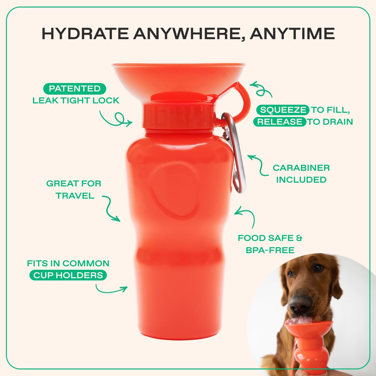 Springer bouteille chien à une main, usage simple en balade