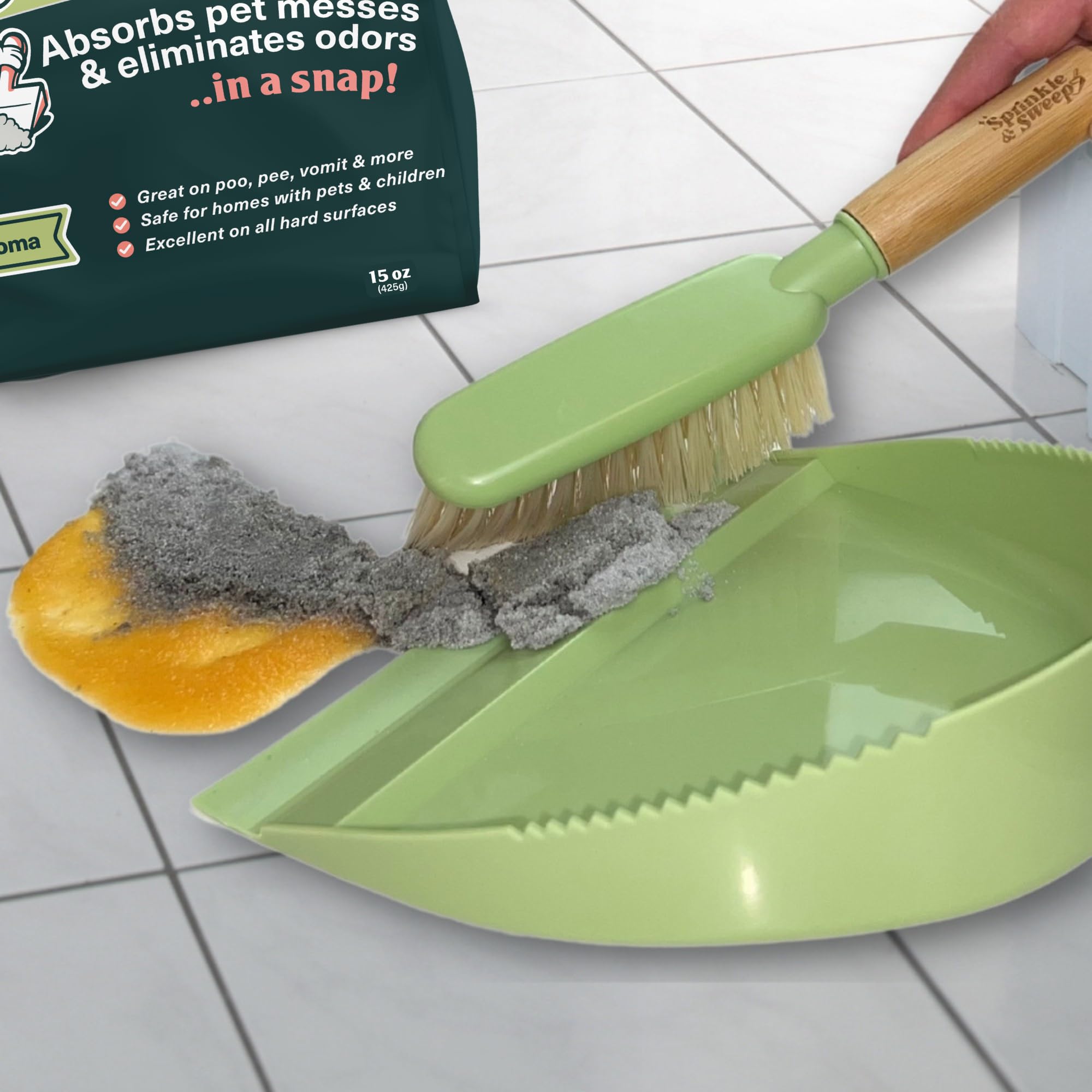 Sprinkle & Sweep: application sur surfaces dures pour déodorisation.