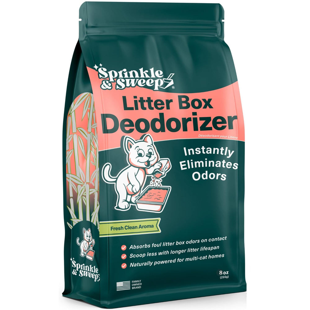 Sprinkle & Sweep désodorisant litière 8oz neutralise les odeurs rapidement.
