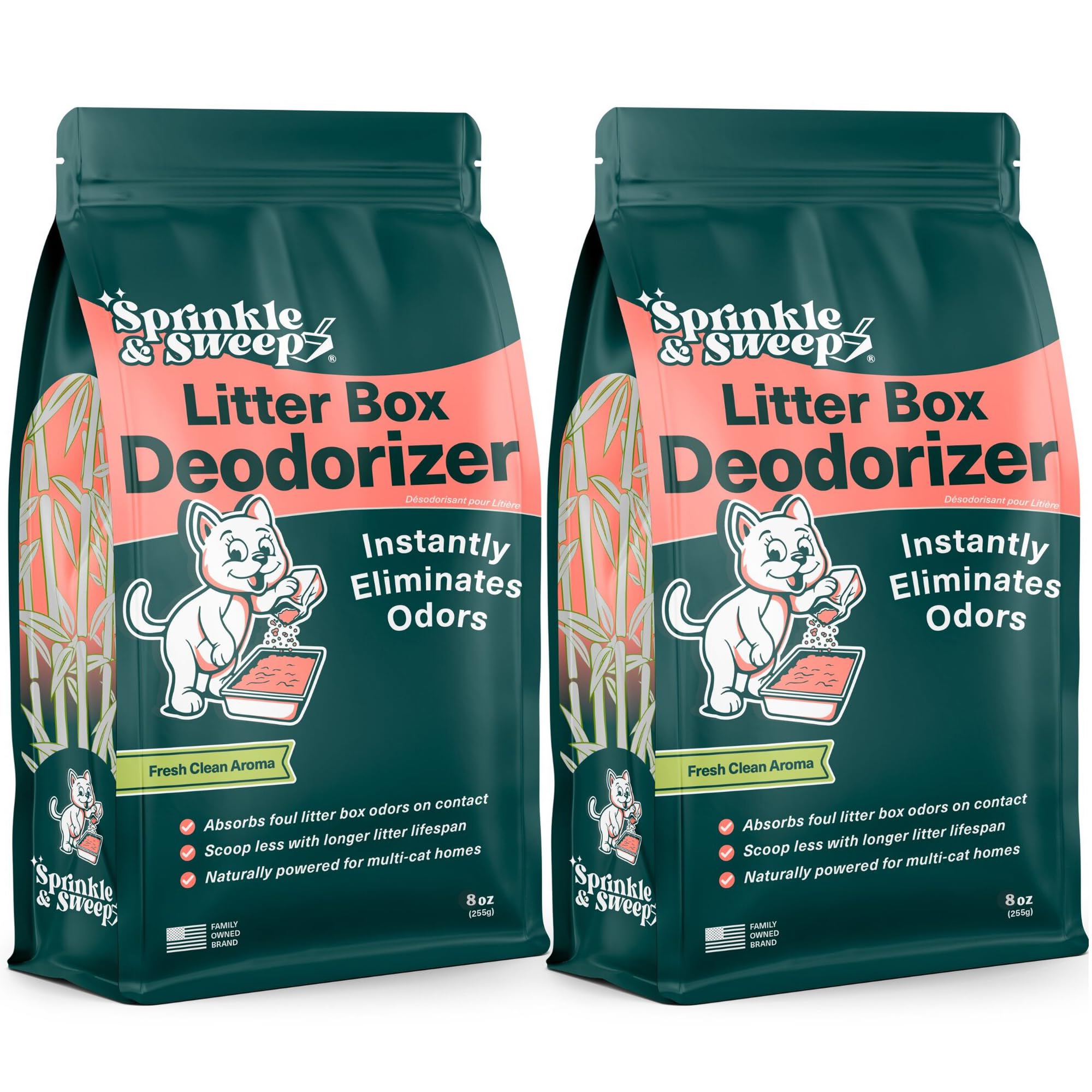 Sprinkle & Sweep desodorisant litter chat absorbant coco, reduit odeurs durablement.