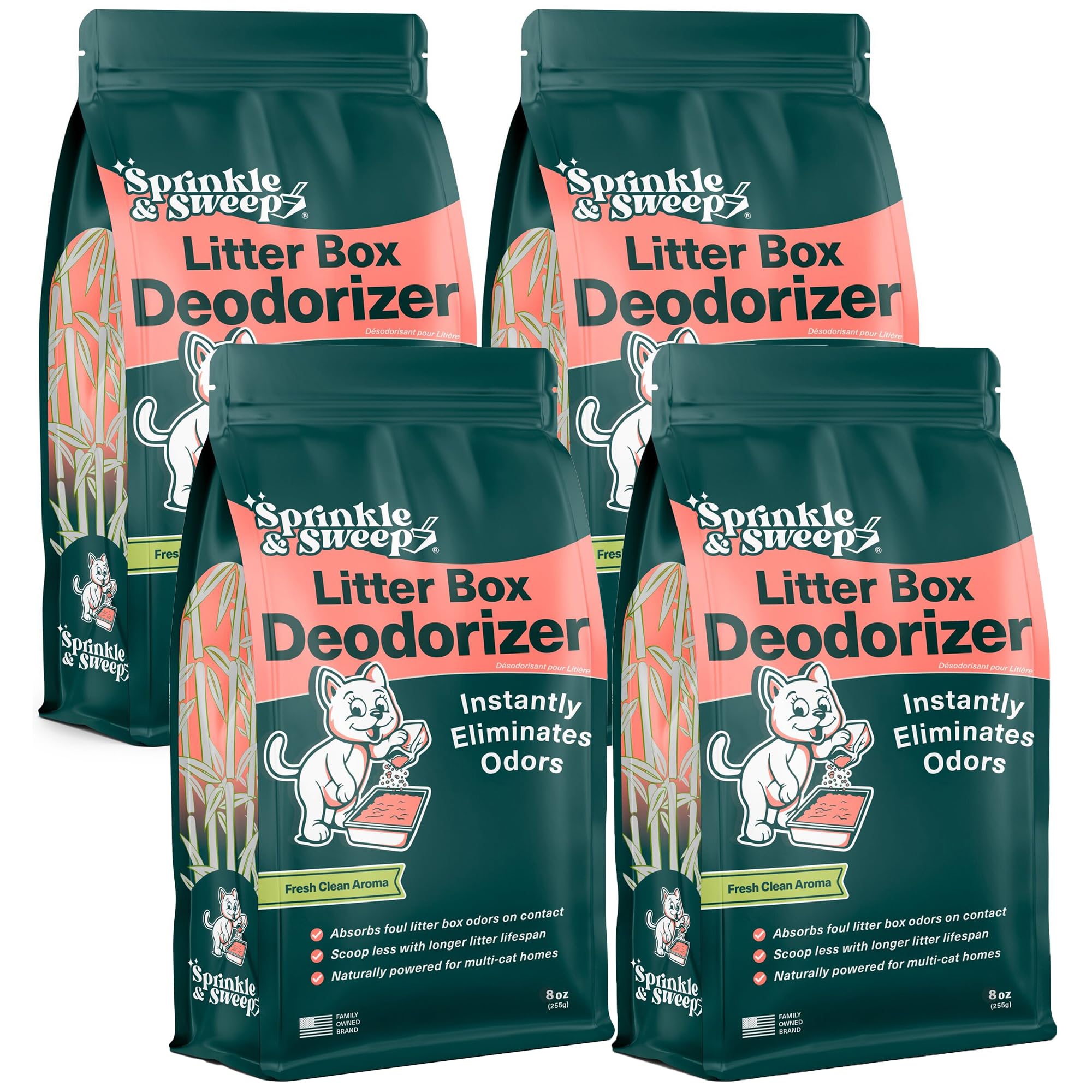 Sprinkle & Sweep desodorisant-litiere-rapide: neutralise rapidement les odeurs.