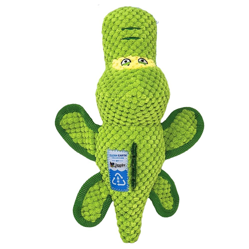 Peluche Spunky Pup Clean Earth avec sifflet, idéale pour jeux interactifs et durable.