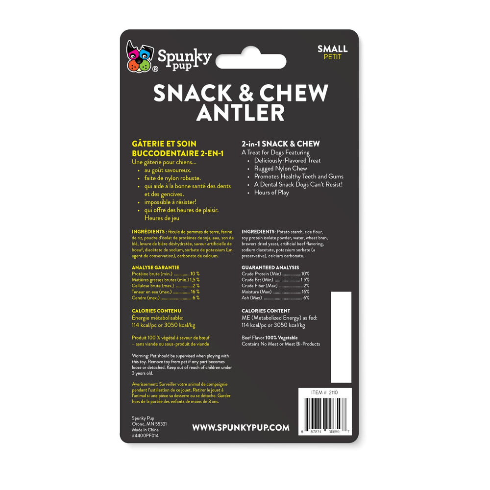 Spunky Pup Snack & Chew Antler Toy – arôme beef: attise l'appétit et encourage la mastication.