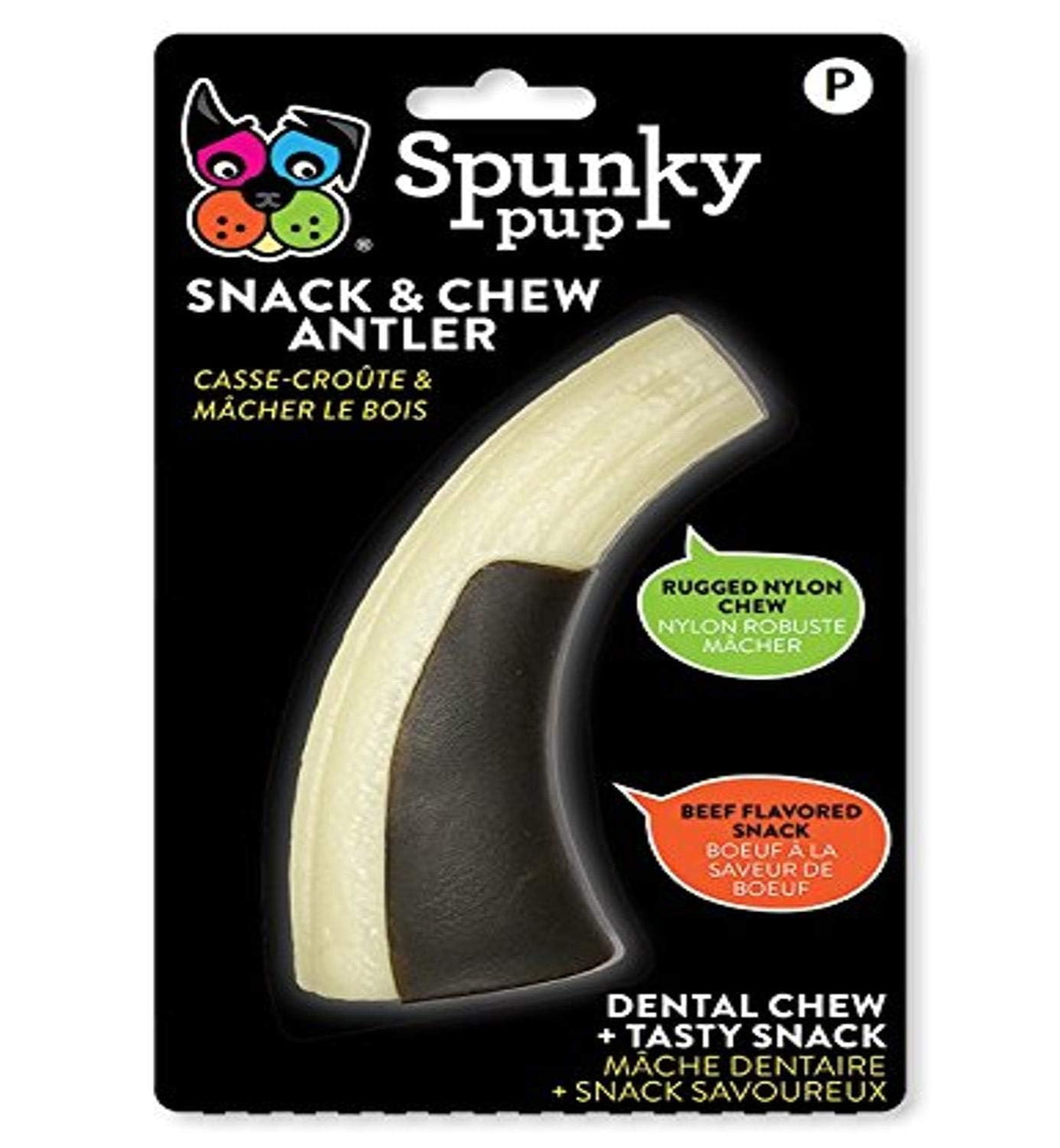 Spunky Pup Snack & Chew Antler Toy – dents: favorise l'hygiène dentaire et apaise l'anxiété.