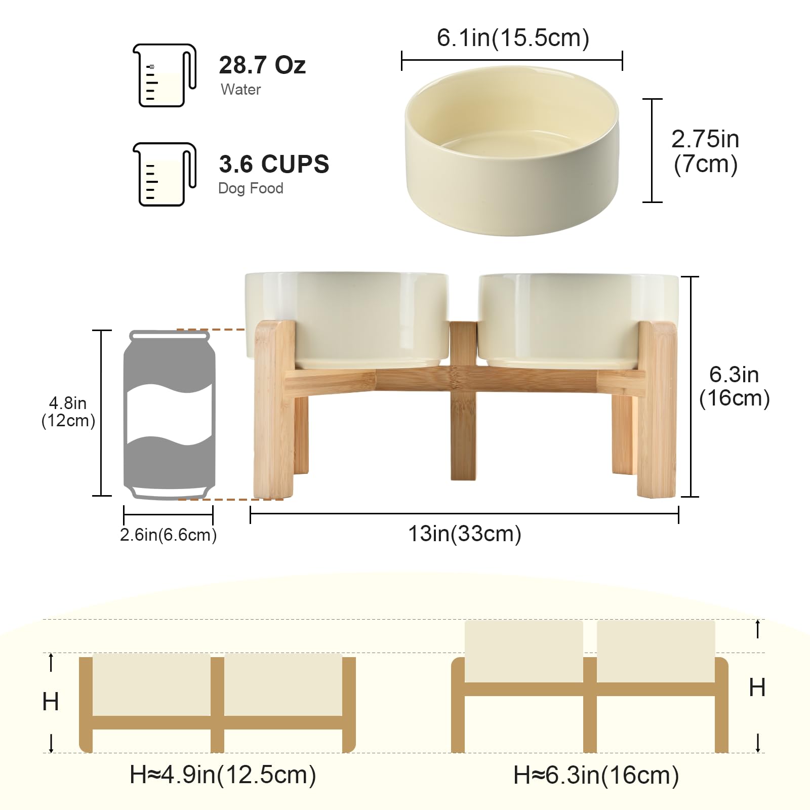 SPUNKYJUNKY support en bambou hauteur ajustable; pratique pour chiens et chats.