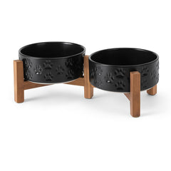 SPUNKYJUNKY bol céramique élevé noir avec patte, pour repas plus confortable.