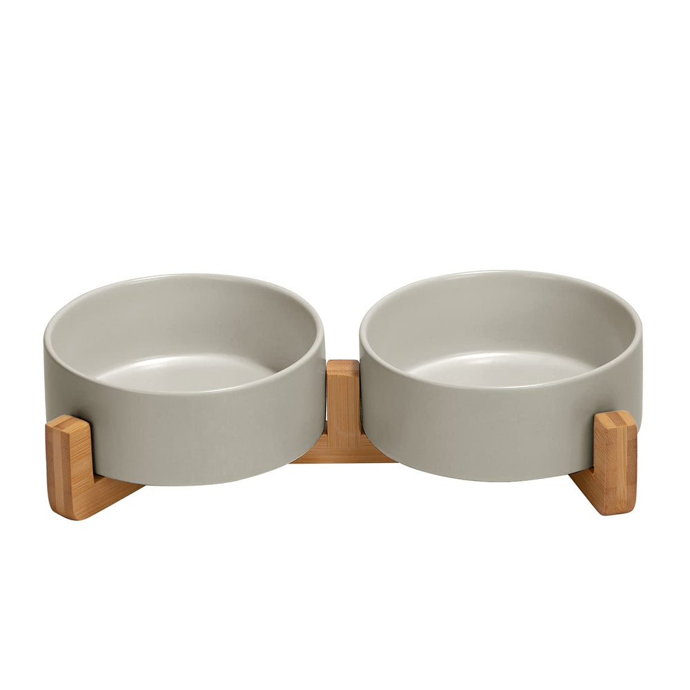 Bol SPUNKYJUNKY en céramique pour chat et petit chien sur support en bois.