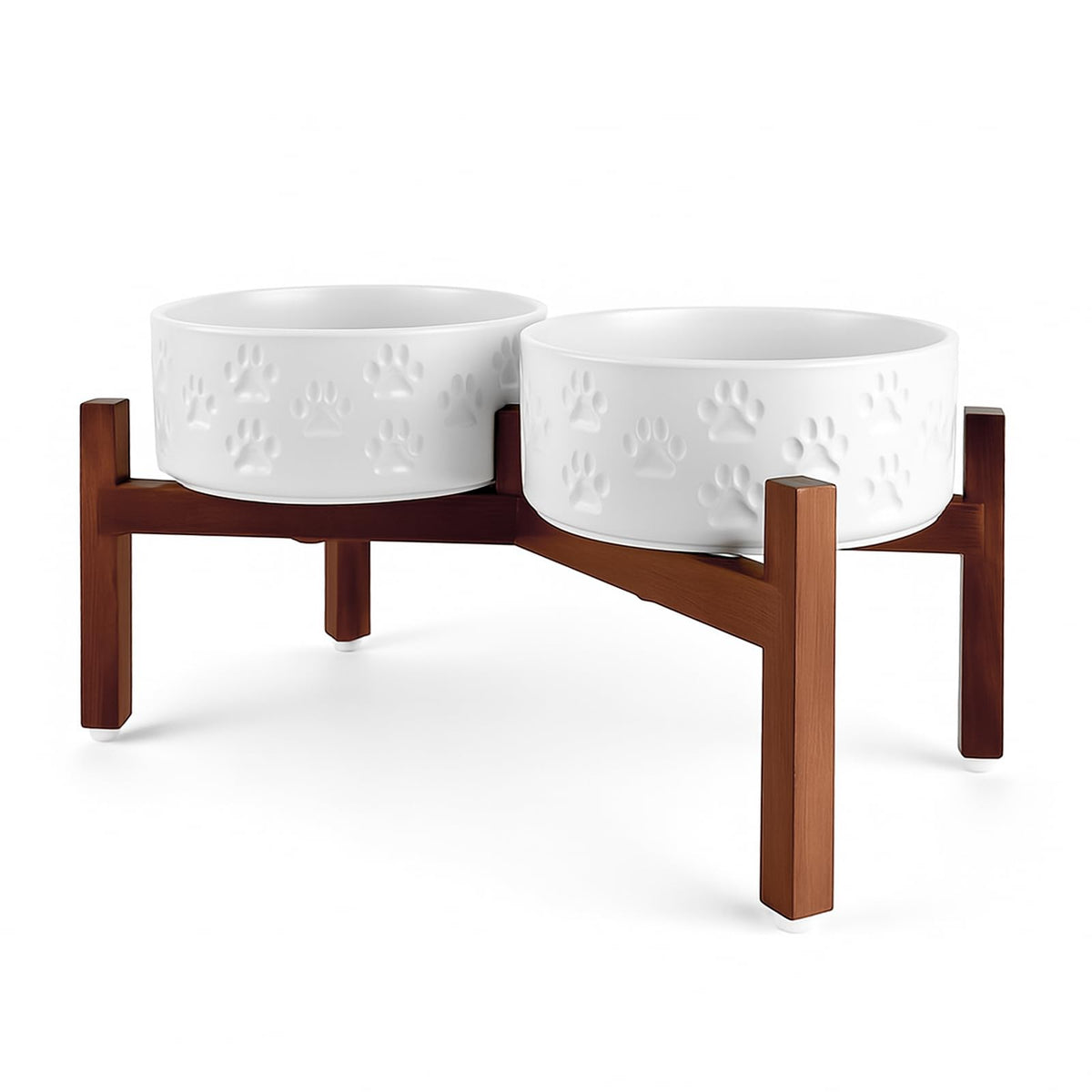 SPUNKYJUNKY bol céramique élevé sur socle acacia, aspect hygiénique et confortable.