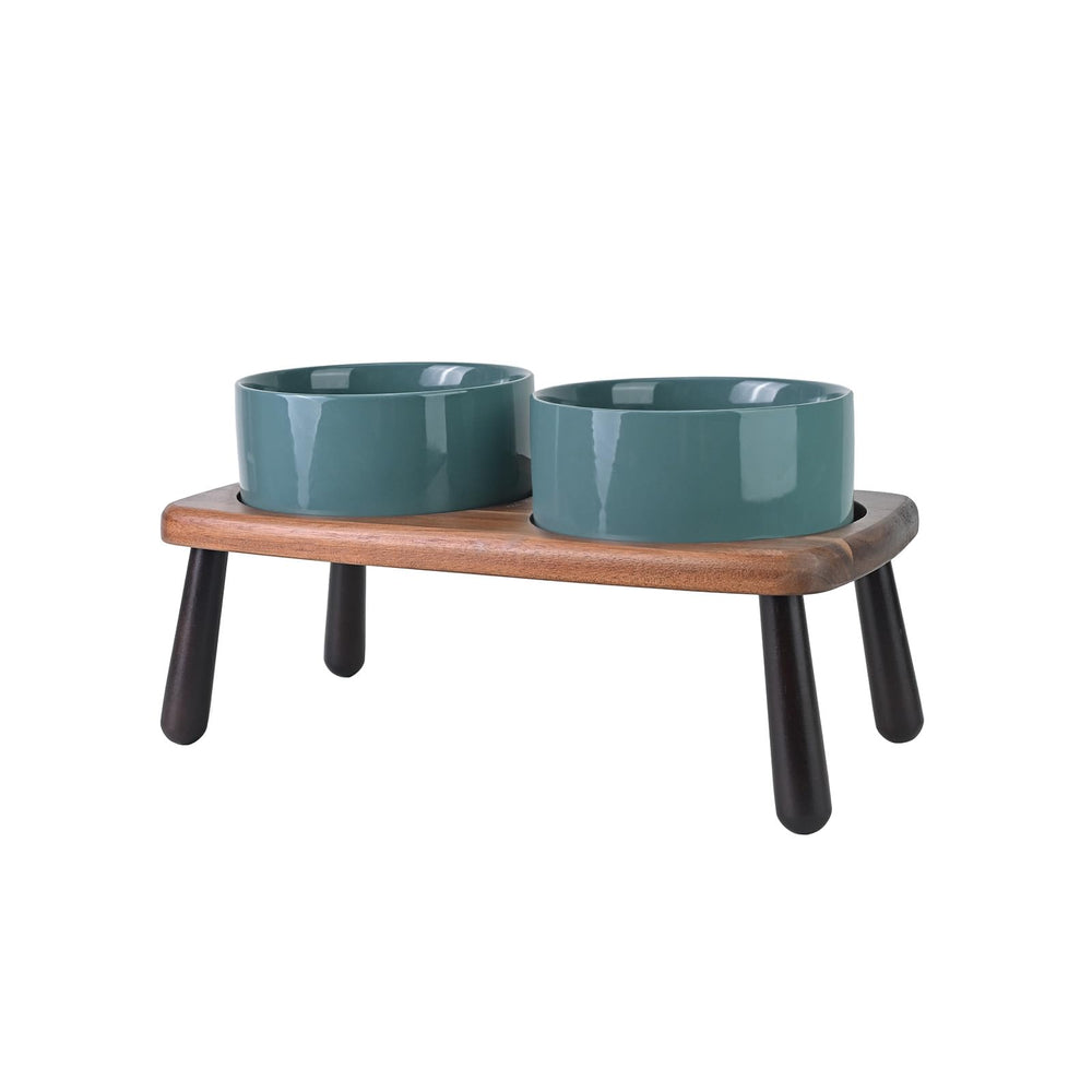 SPUNKYJUNKY bol elevé en céramique avec support en acacia, repas plus confortables et facile a nettoyer