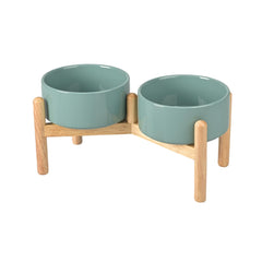 SPUNKYJUNKY: gamelles elevées en céramique sur socle bois, améliore la posture lors du repas
