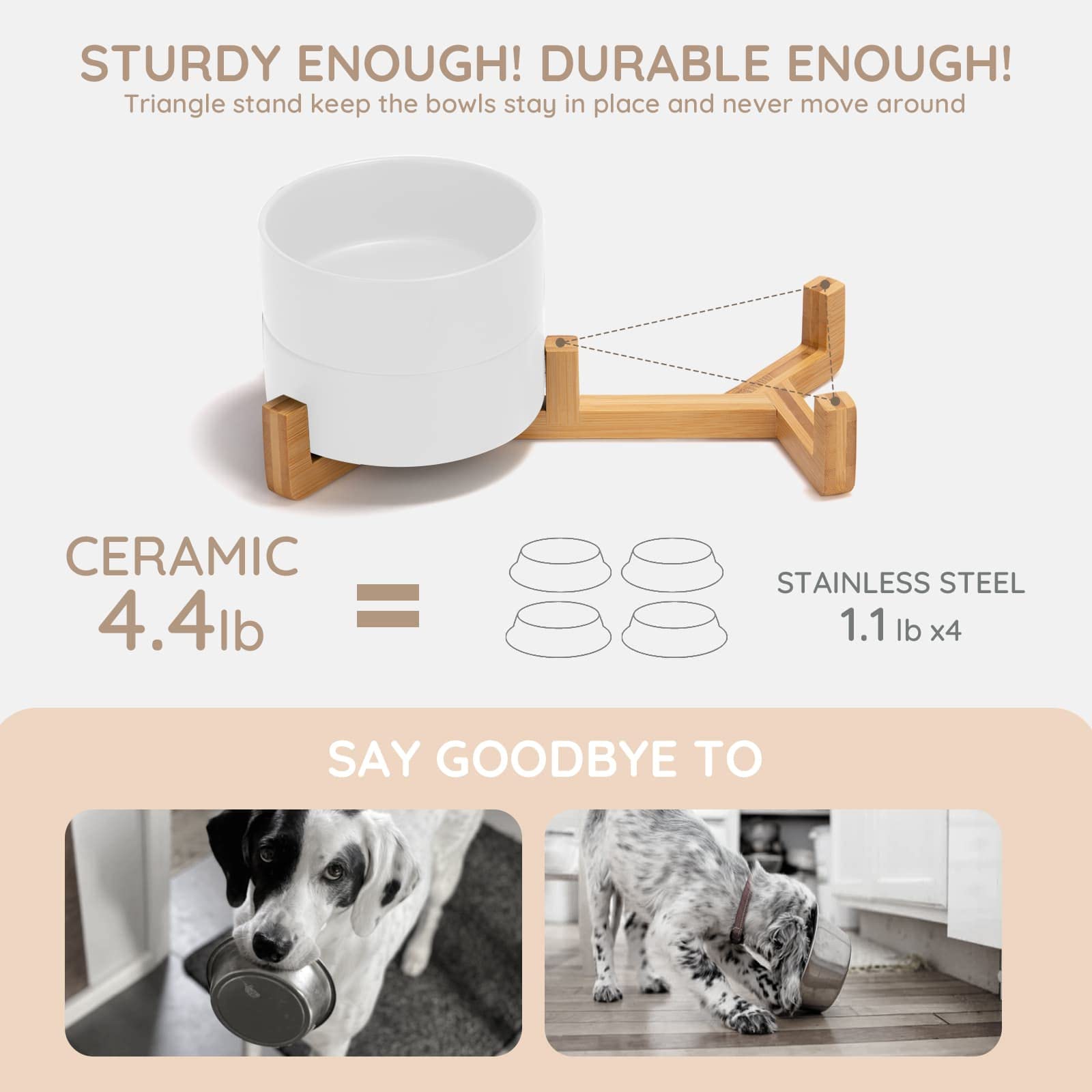 Support bois naturel SPUNKYJUNKY avec bol céramique, design ergonomique.