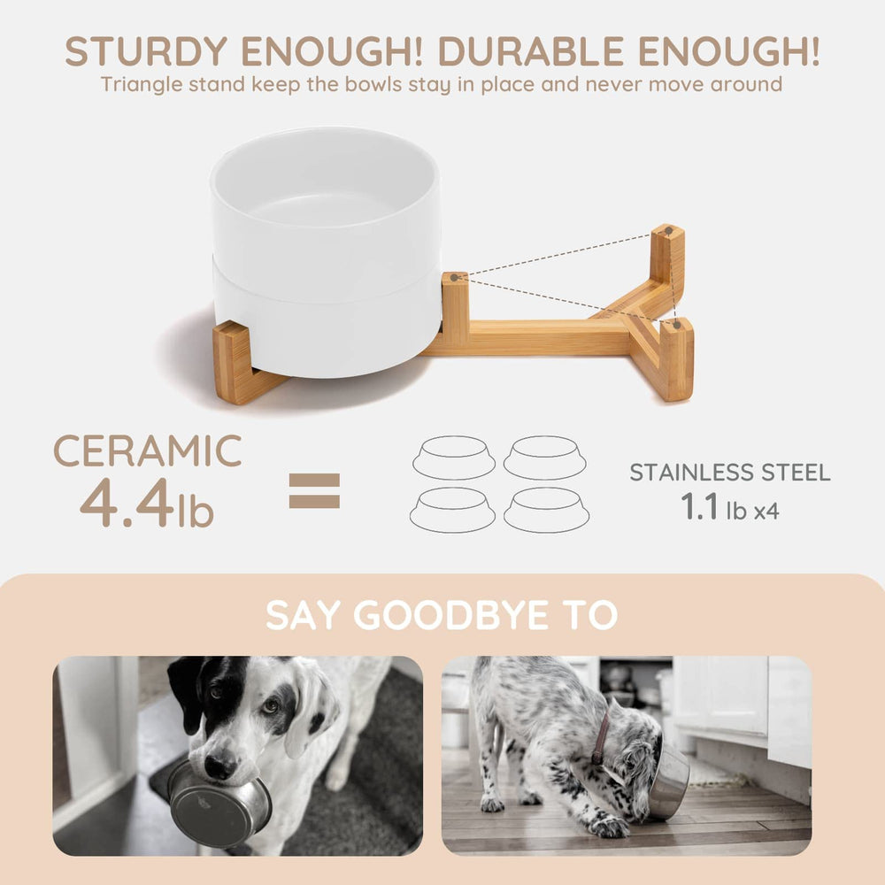 Support bois naturel SPUNKYJUNKY avec bol céramique, design ergonomique.
