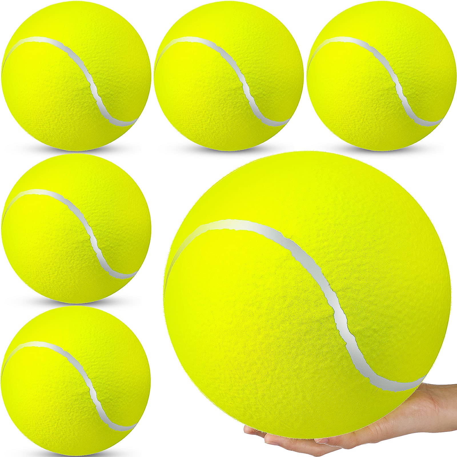 Sratte ballon tennis géant jaune fluorescent, vue face, stimule l’interaction canine.