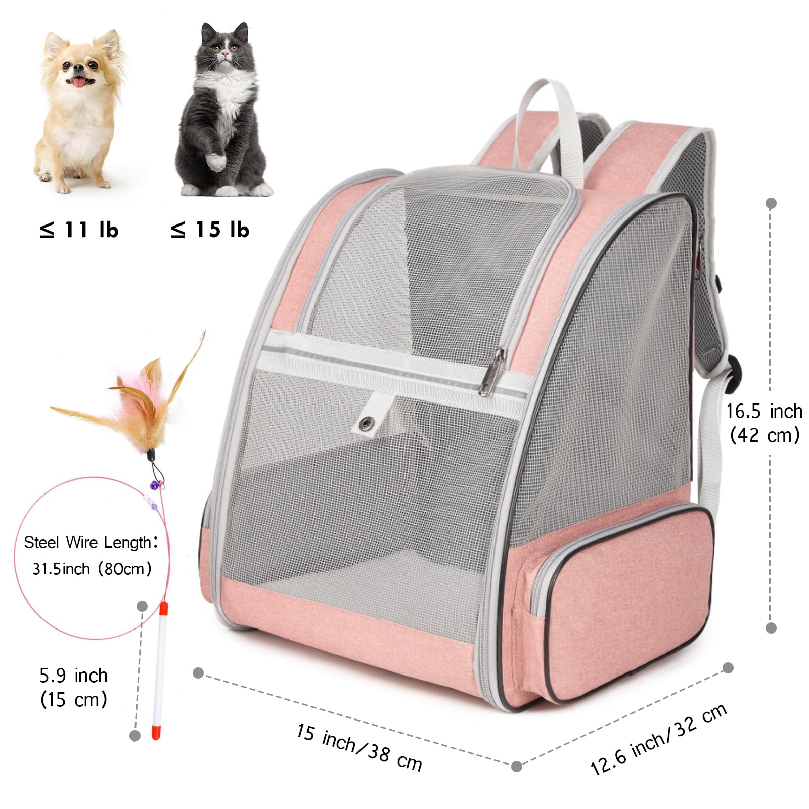SSAWcasa sac à dos chat poches latérales – rangements pour friandises et essentiels.