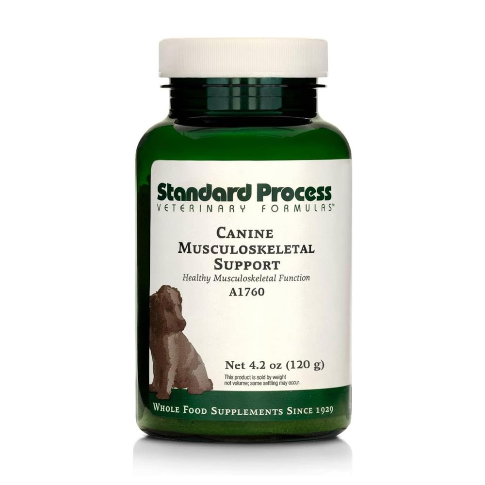 Bouteille Standard Process Canine Musculoskeletal Support pour soutien des articulations et des muscles.