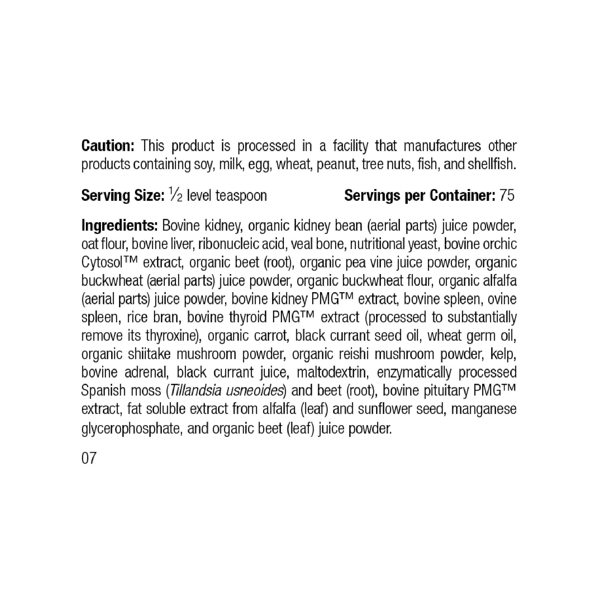 Standard Process Canine Renal Support, etiquette produit, soutien hépatique et cardiovasculaire possible.