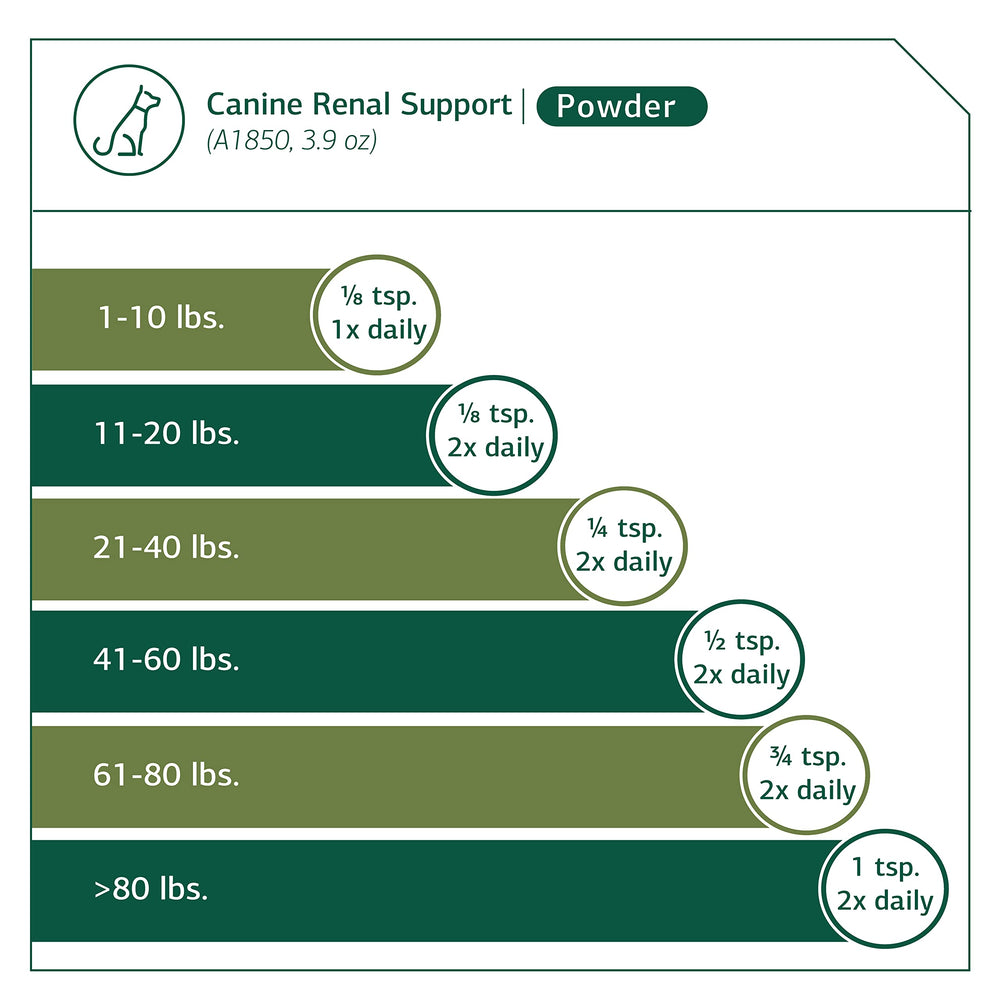 Standard Process Canine Renal Support, ingrédients naturels, enrichit l’alimentation canine pour support rénal.