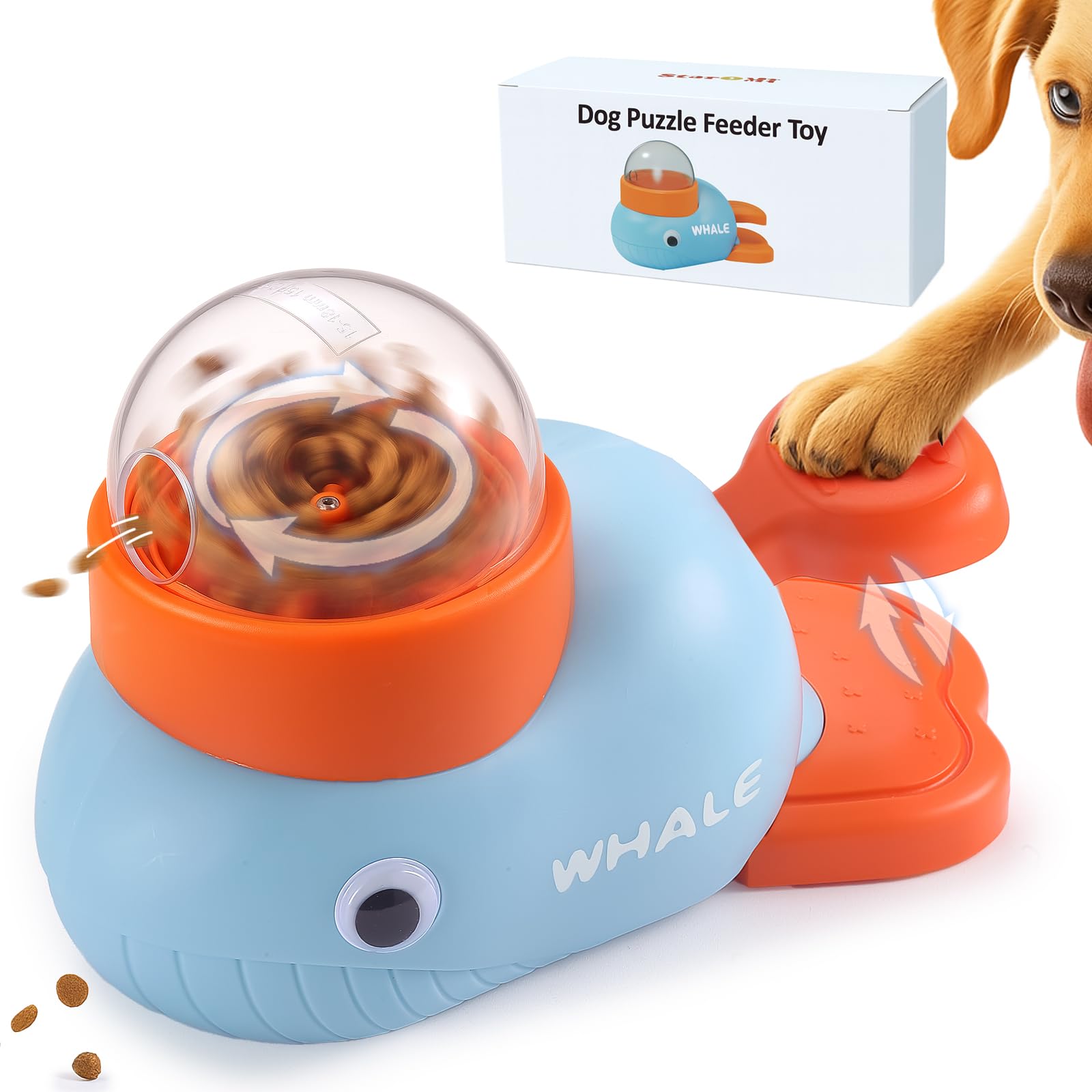 Star&Mi, jouet interactif en forme de baleine pour chien, stimule l'attention.