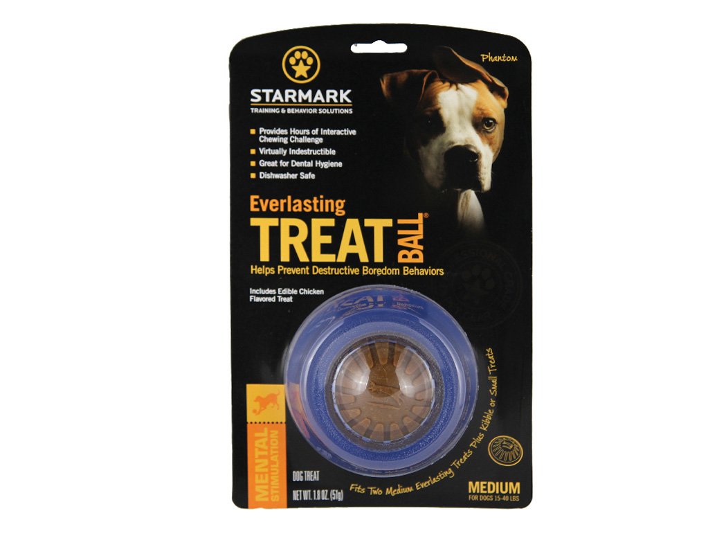 Starmark balle-trait-eternel moyenne avec 1 friandise, stimulation mentale pour chien.