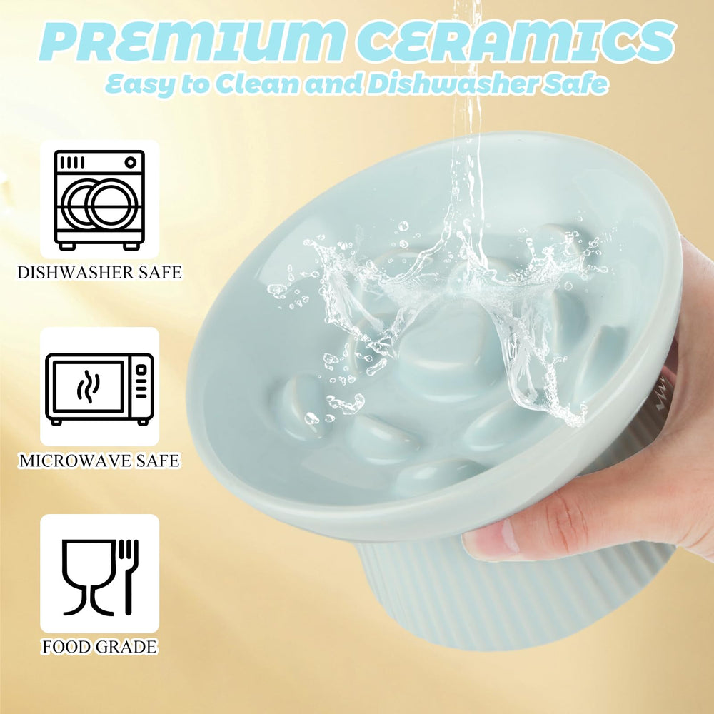 STARVAST bol bleu en céramique élevé, permet une alimentation lente adaptée.