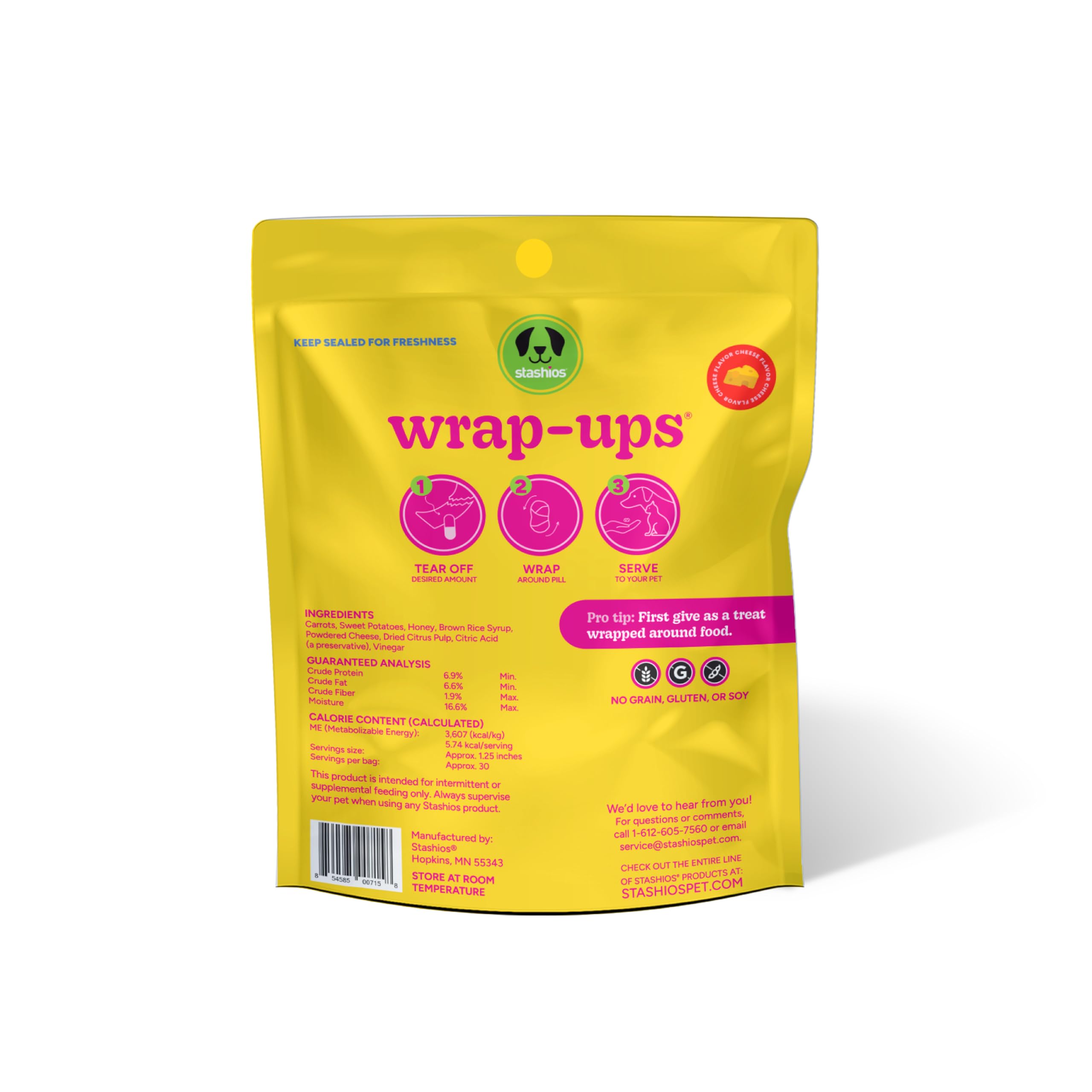 Ingrédients carottes et patates douces dans Stashios Wrap-Ups fromage