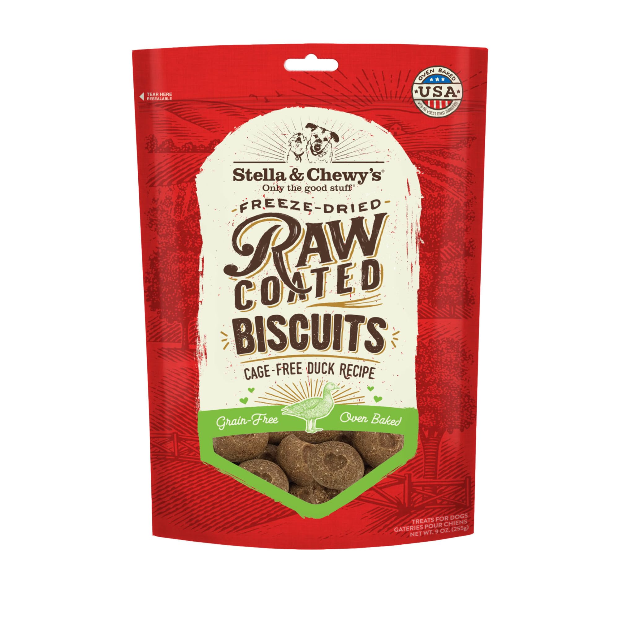 Biscuits crus enrobés au canard par Stella & Chewy's, goût appétissant et digestion facile.